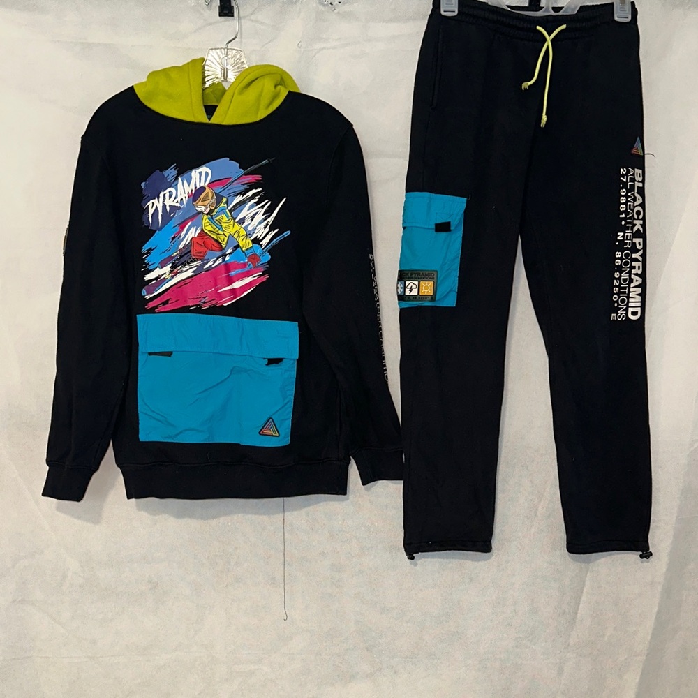 Black Pyramid Colorful Graphic Hoodie and Joggers